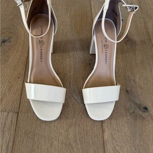 Chinese Laundry Slide Sandal. Block Heel. Patent Beige. Size 8